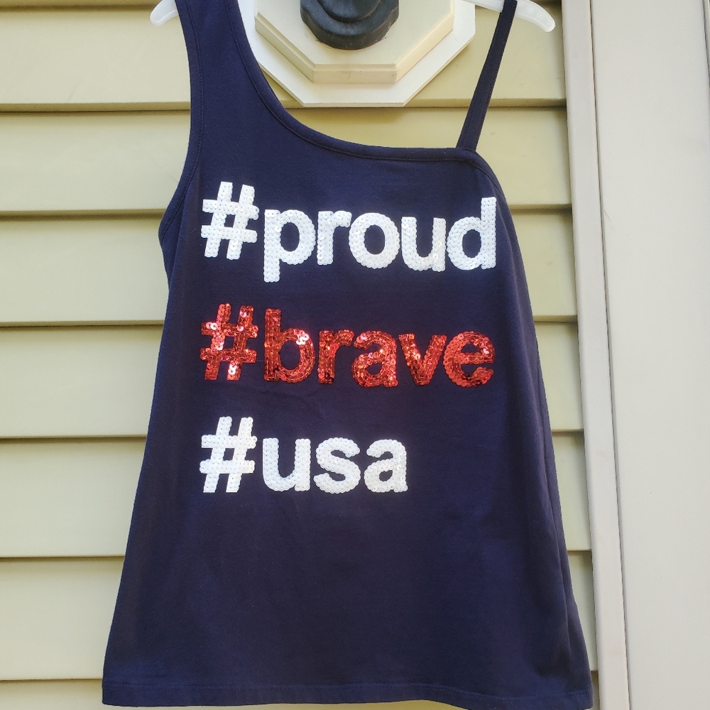 Girls Size 12 Patriotic Shirt - Proud, Brave, USA